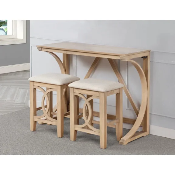 Farmhouse Style 3 Piece Counter Height Set, Natural Wood Sofa Table with 2 Counter Stools, Home Kitchen Dining Furniture