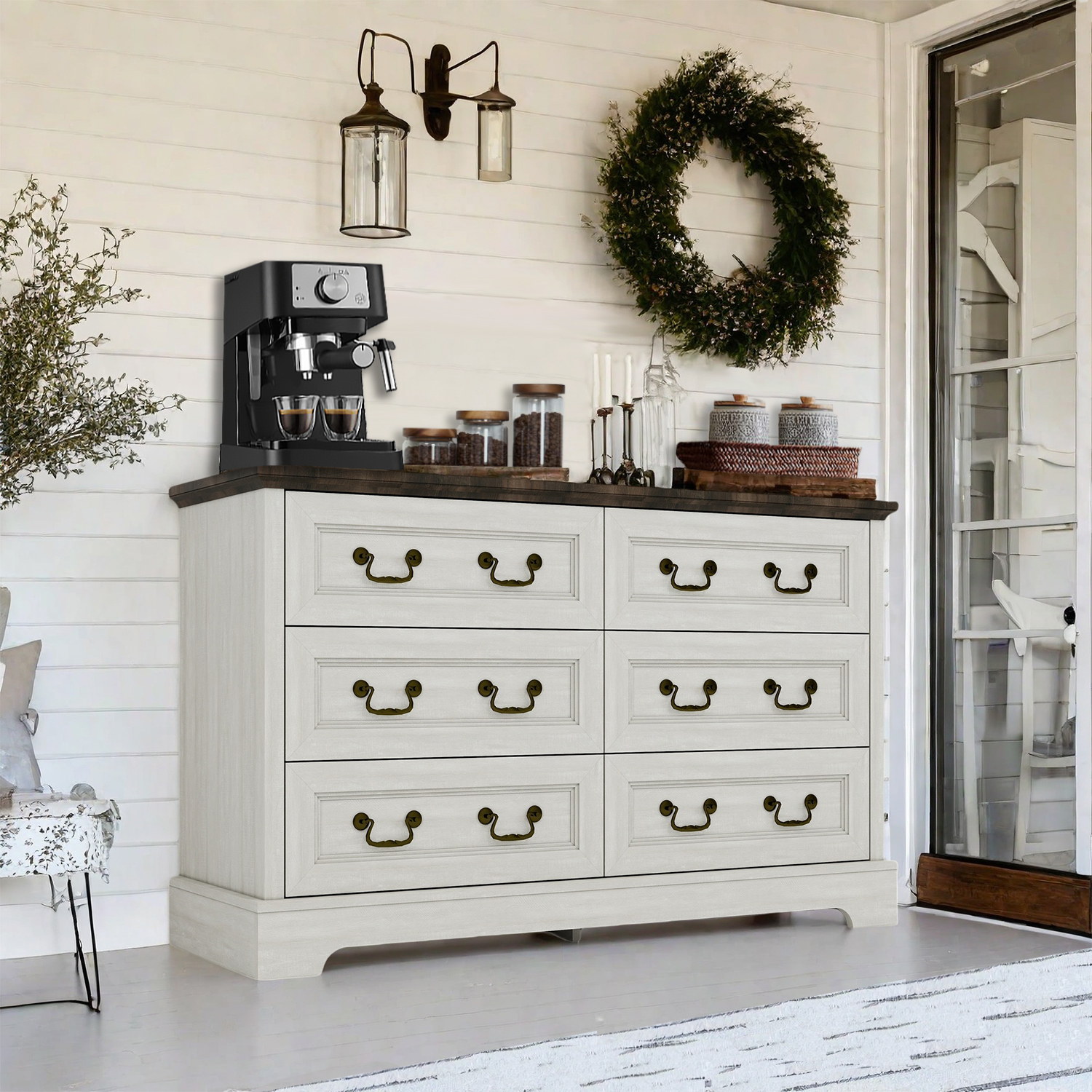 Farmhouse Style 6 Drawer Dresser for Bedroom, 47.2" Wide Wooden Rustic ...