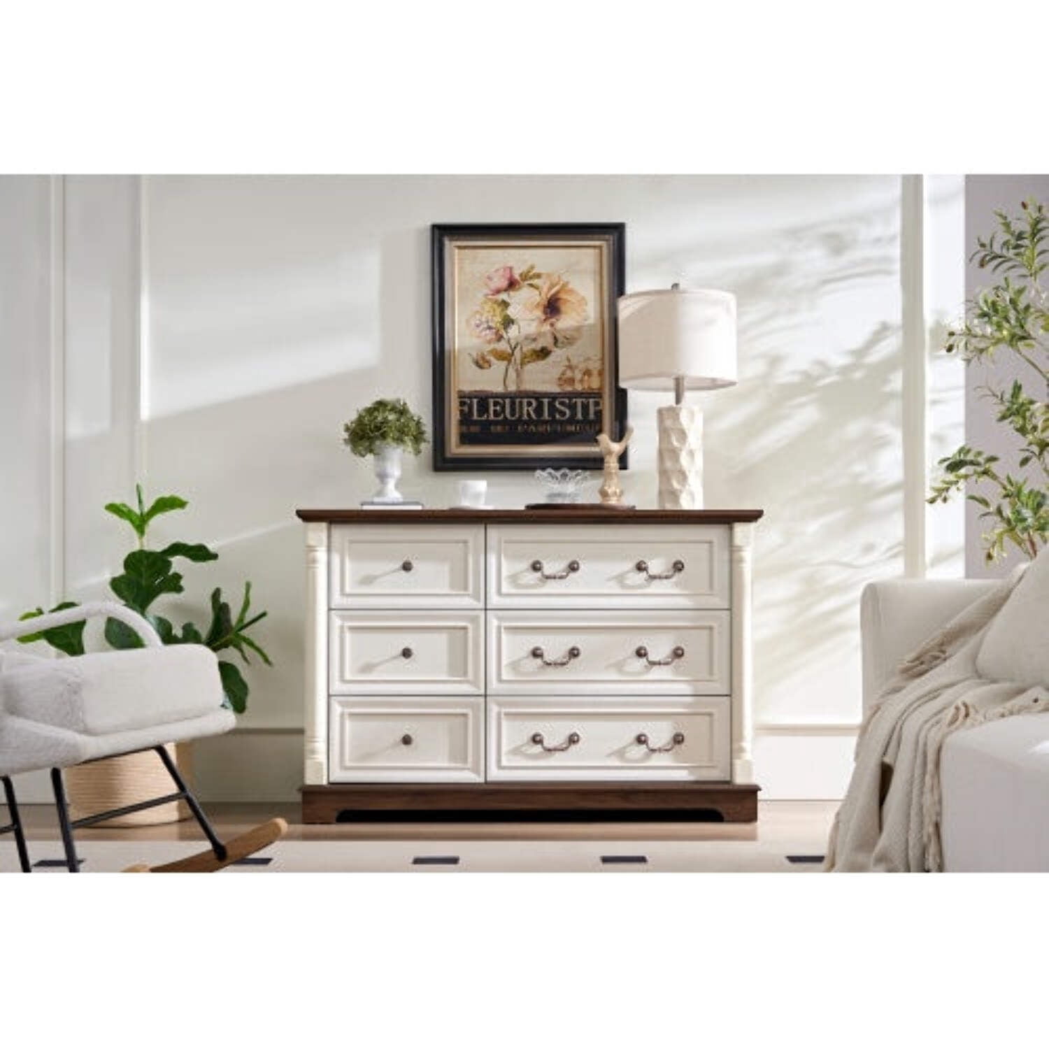 Farmhouse Style 6 Drawer Dresser Chest With Base Wooden Rustic Chest Of ...
