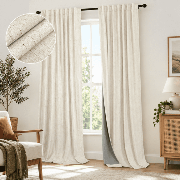 Farmhouse Style 94 Inch Curtafor Living Room Drapes Tab Pleated Linen Blackout Earthy Curtain Heat Blocking Black Out Window Maste