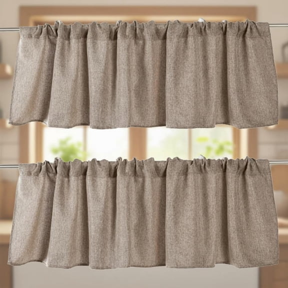 Farmhouse Style Burlap Window Curtain Valances, 2-Pack Rod Pocket Kitchen & Living Room Window Treatment Decor, 16 x 56 Inches, Brown