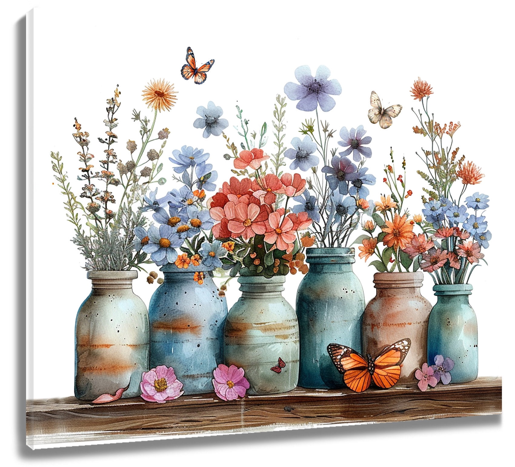 Farmhouse Style Canvas Wall Art Colorful Flower Butterfly Picture Wall ...