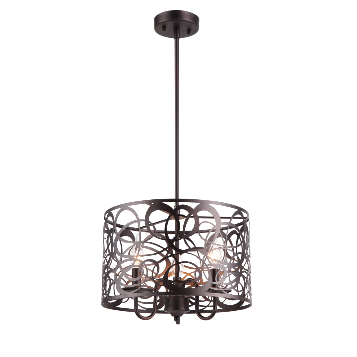 Bronze Farmhouse Drum Pendant Light with Glass Shade