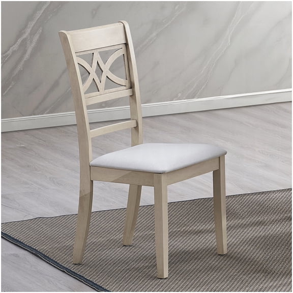 Farmhouse Style Dining Chairs (Set of 2) - Antique Gray Finish Wooden Chairs with Padded Upholstered Seat