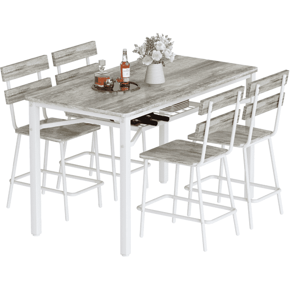 MOOSENG 5-Piece Dining Table Set for 4, 47" Kitchen Table and Chairs with Storage, Farmhouse Small Dinette Set for Dining Room, Kitchen (Gray)
