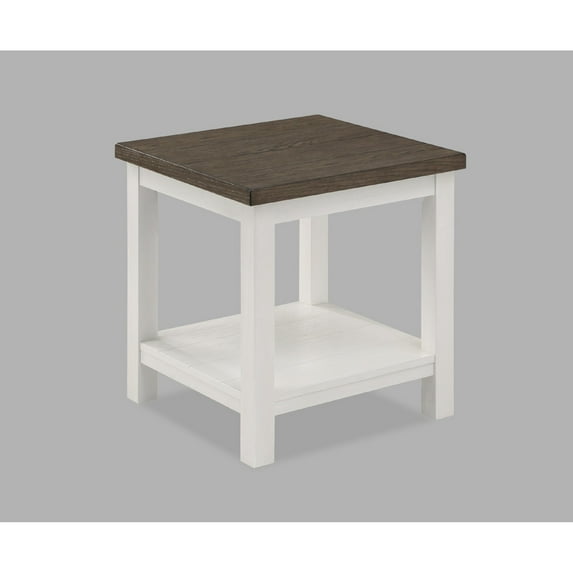 Farmhouse Style End Table, Brown & White Two-Tone Finish, Wooden Accent Table for Living Room