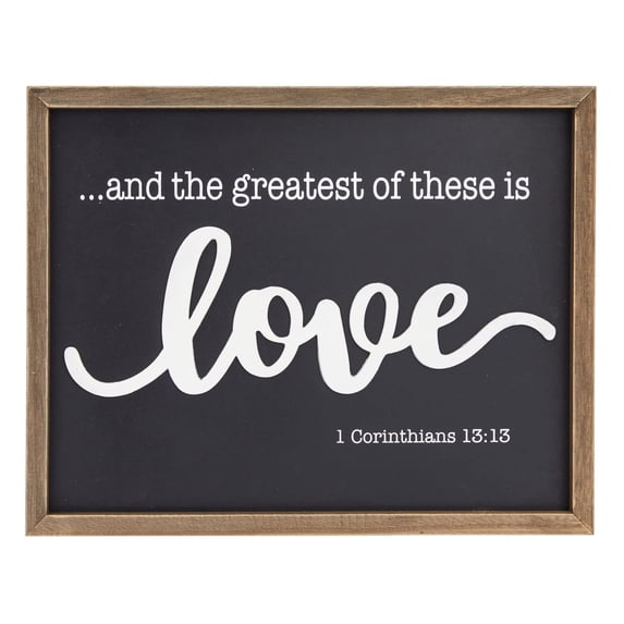 Farmhouse Style Framed Wood Religious Wall Decor for Bathroom, 1 Corinthians 13 Wall Art for Living Room (11.75 X 15 In)