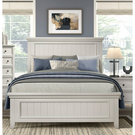 Farmhouse Style Full Size Panel Bed 1Pc Classic White Finish Modern Bedroom Wooden Furniture