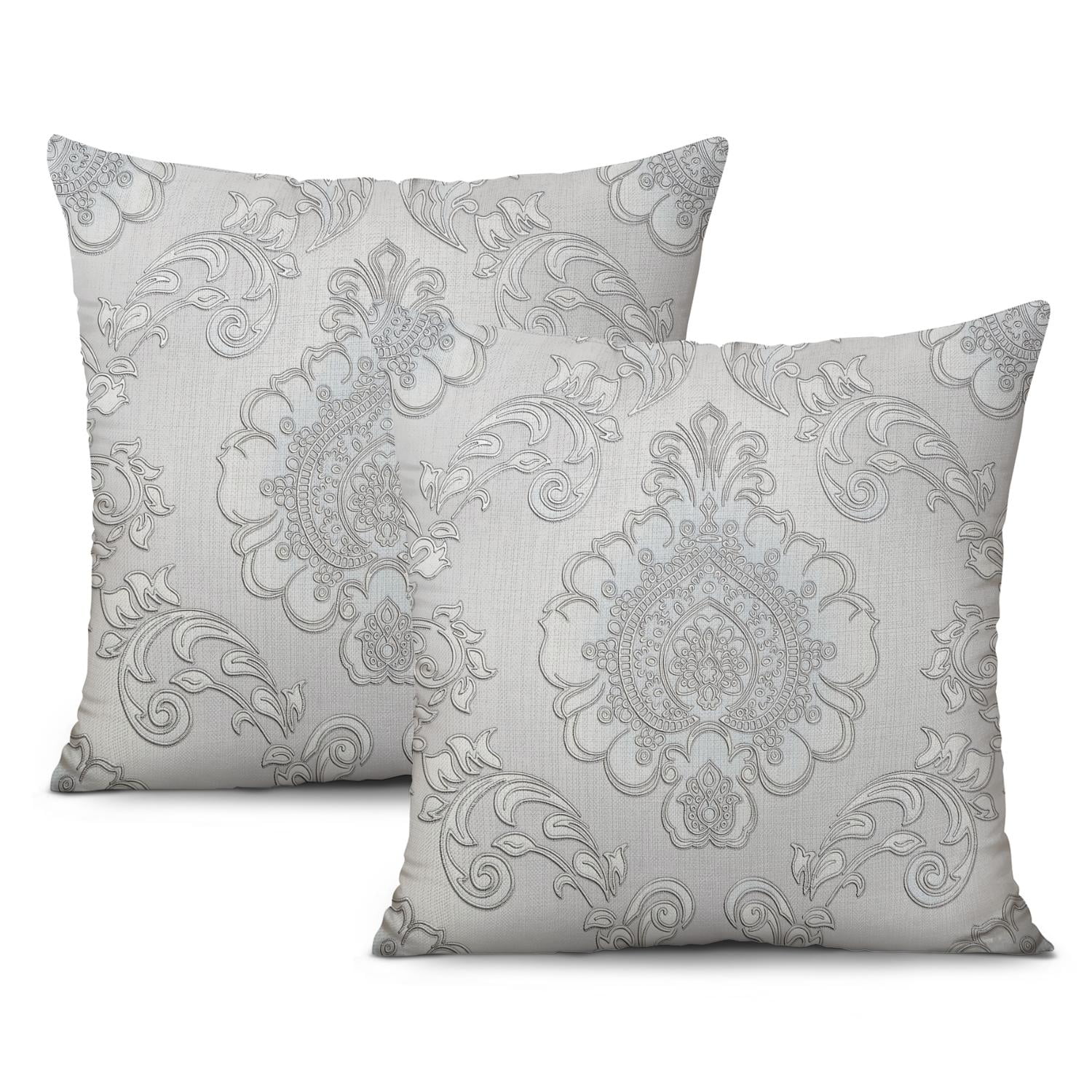 Farmhouse Style Grey and Beige Patchwork Decorative Pillow Case Set, Fits 18x18 Inch Pillows