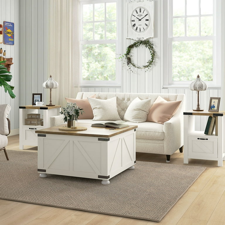 Farmhouse Style Living Room Coffee Table w/ Open Storage Barn