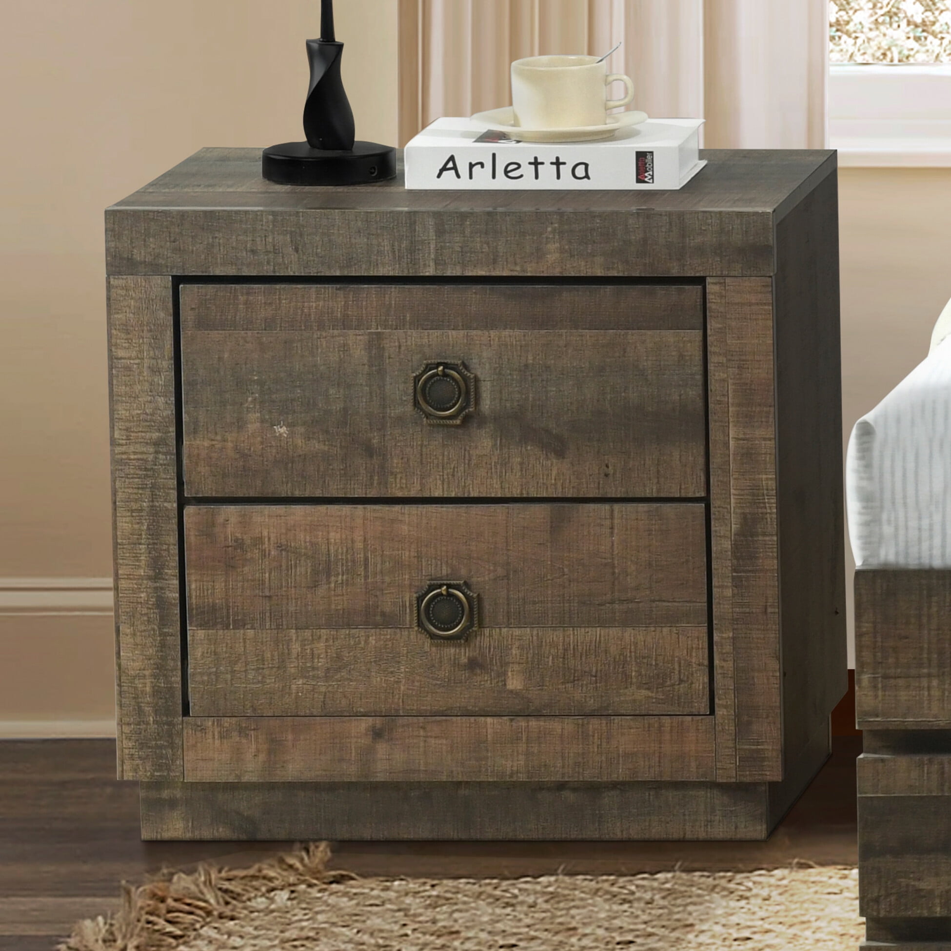 Farmhouse Style Nightstands, Bedside Table Wood Frame with 2 Drawers ...