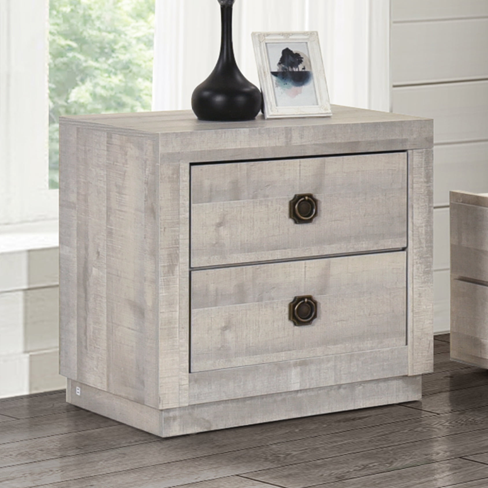 Farmhouse Style Nightstands, Bedside Table Wood Frame with 2 Drawers ...