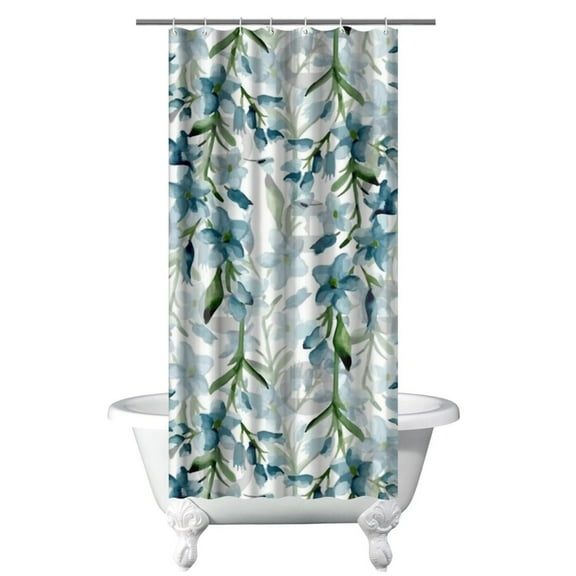 Farmhouse Style Peony and Rose Bathroom Curtain, 36x72 Quick-Dry Polyester with Hooks, Wildflower-Inspired Decor