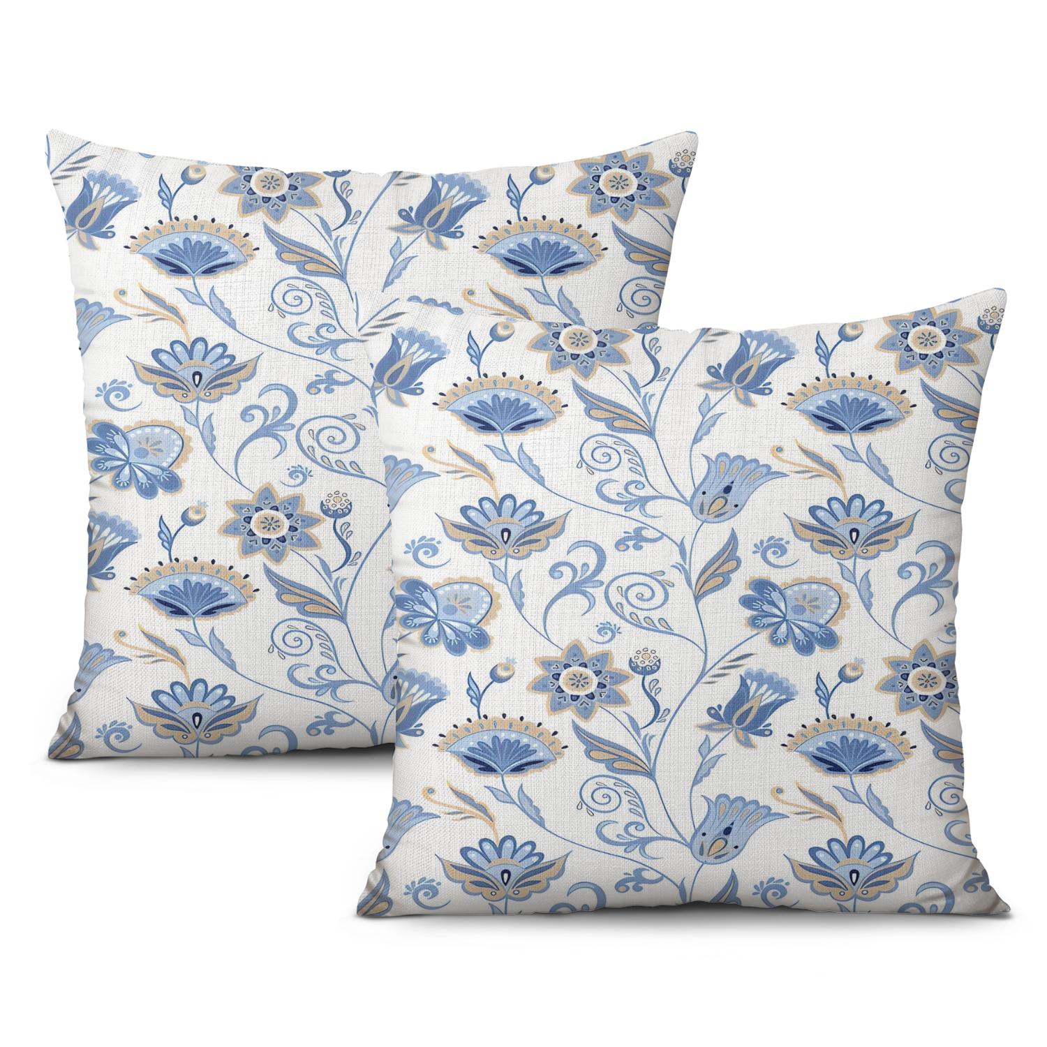 Farmhouse Style Pillow Covers Blue and Cream Floral Throw Pillow Case 2