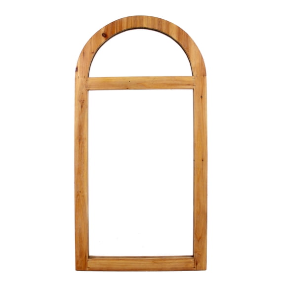 Farmhouse Style Rectangular Wooden Wall Mirror with Arched Top, Brown - Saltoro Sherpi