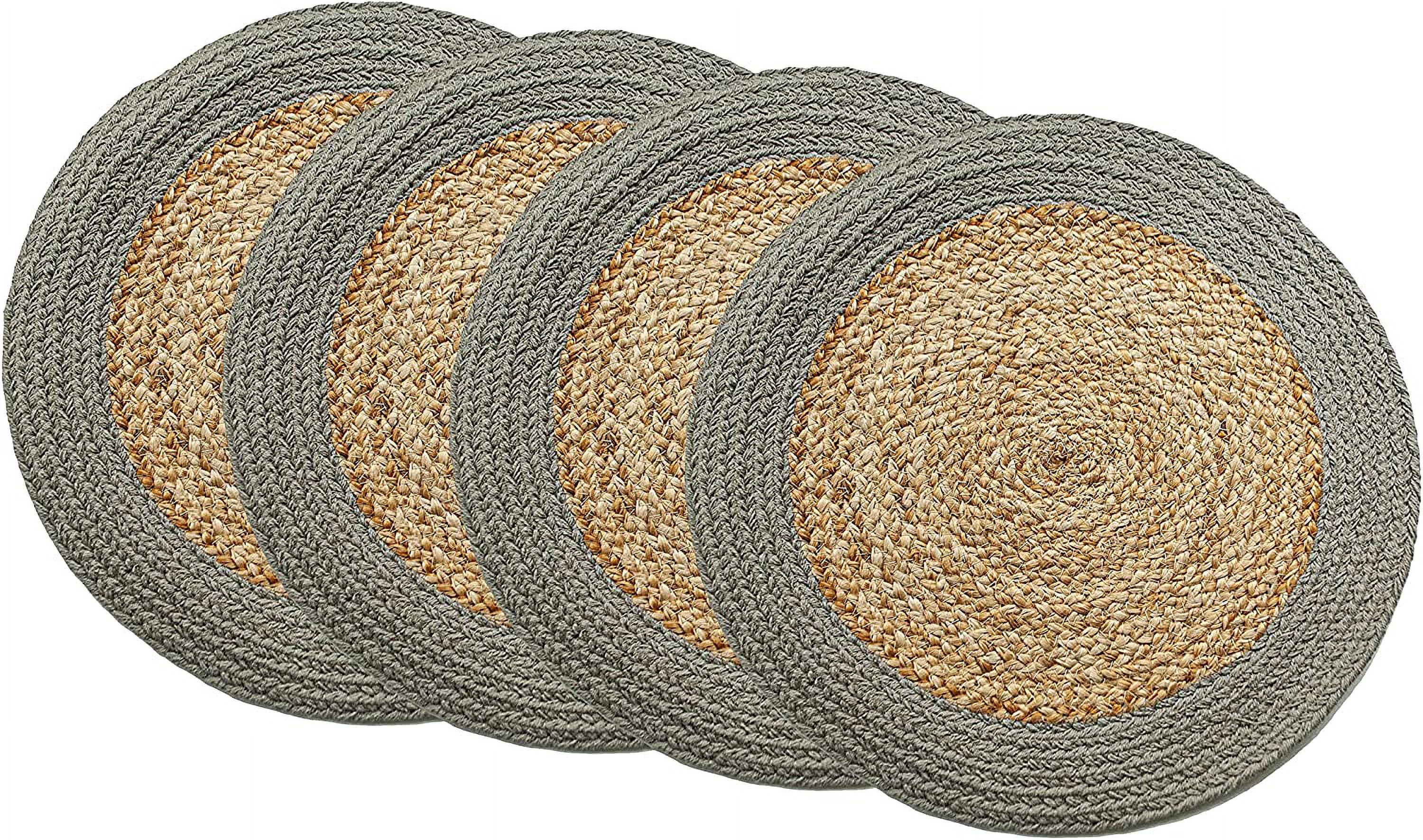 Farmhouse Style Round Jute & Cotton Placemats (Set of 4) for Home Decor 15” Natural Jute