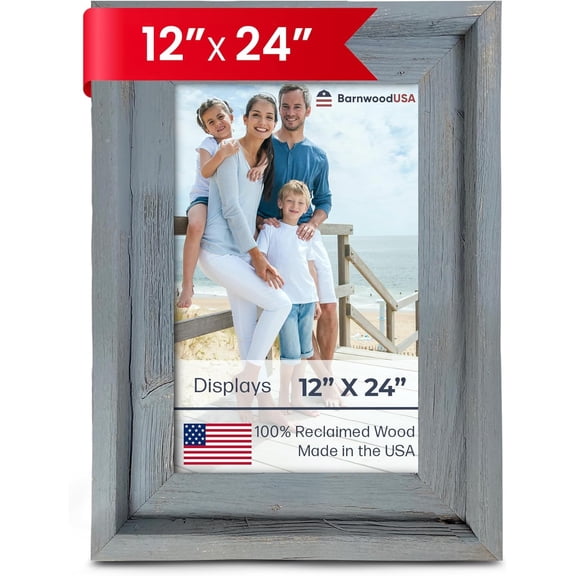 Farmhouse Style Rustic Picture Frame - Reclaimed Wood Photo Frame Signature Wall Picture Frames for Living Room, Bedroom, Office Display - Wooden Frames for Dcor Slate Blue 12" x 24"