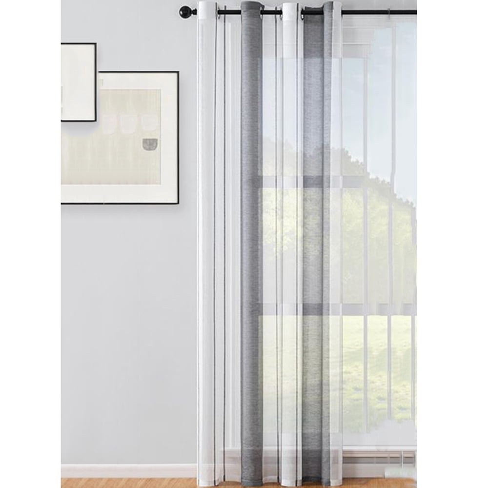 Farmhouse Style Sheer Curtains, Linen Texture with Classic Stripe ...