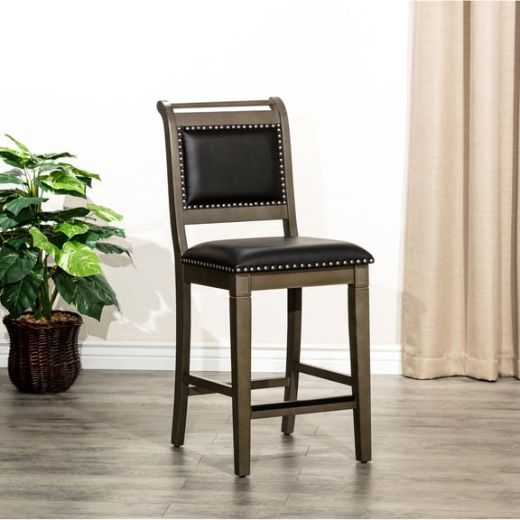 Farmhouse Style Stool | For Kitchen and Bar Use | Rustic Gray Wash & High - density Foam Cushion | Protects Stool from Footwear Damage