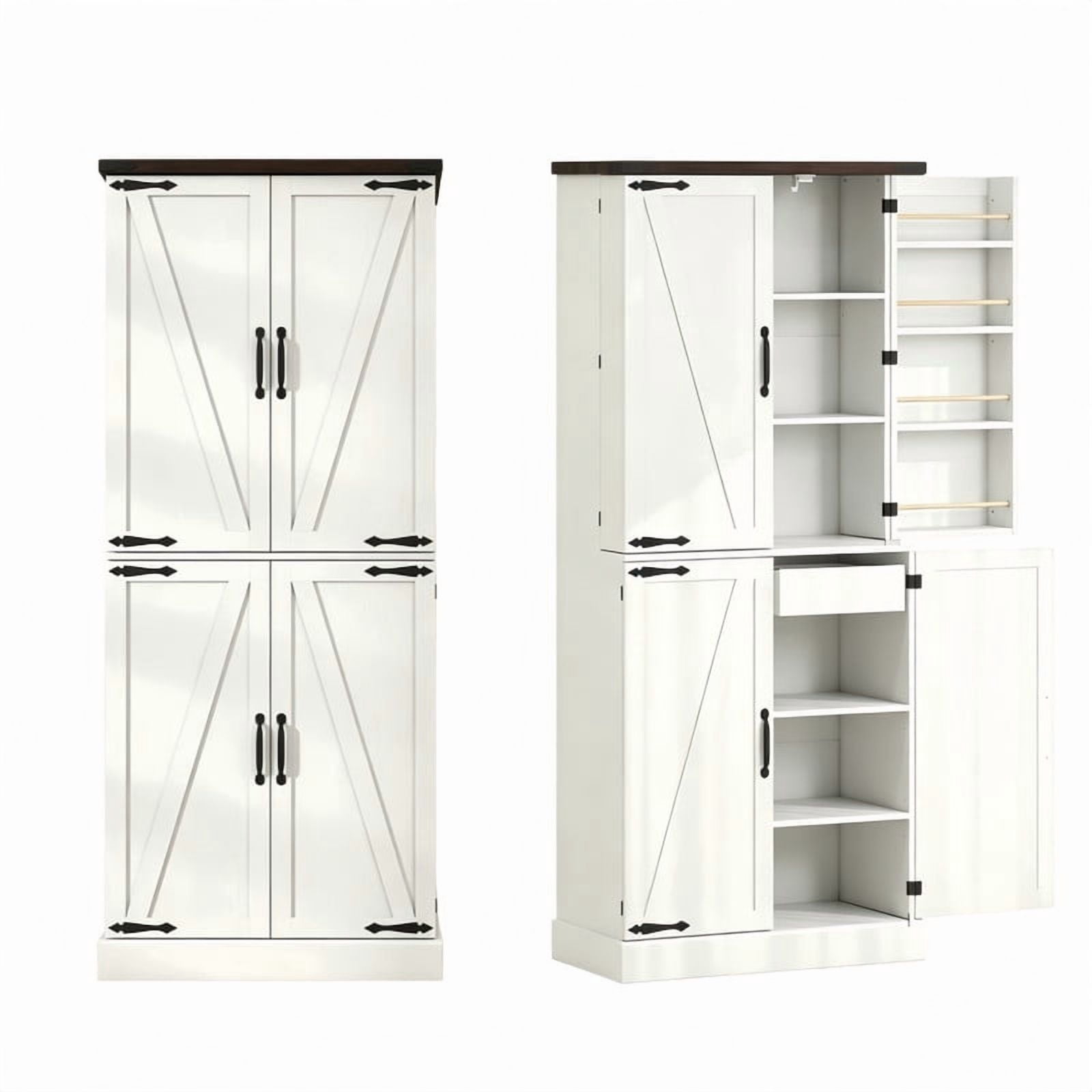 Farmhouse Style Storage Cabinet with Side Rack, Home Bar Sideboard Organizer, Kitchen Pantry Cabinet with Adjustable Shelf