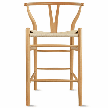 Farmhouse Style Wishbone Counter Height Bar Stool with Back Light Woven Seat Natural Wood Fully Assembled, Set of 1, 1 piece