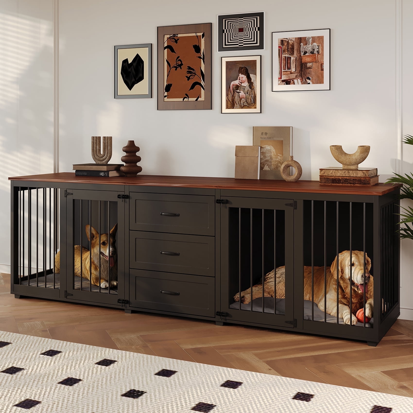 Pet Crate Storage Bench For Living Room Reference: Farmhouse Style Wooden Dog Crate Furniture