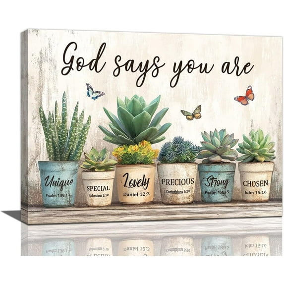Farmhouse Succulent Wall Art Rustic Succulent Pictures Decor God Says You Are Bible Verse Canvas Painting Modern Unframed Prints Artwork for Home Bathroom Bedroom Living Room