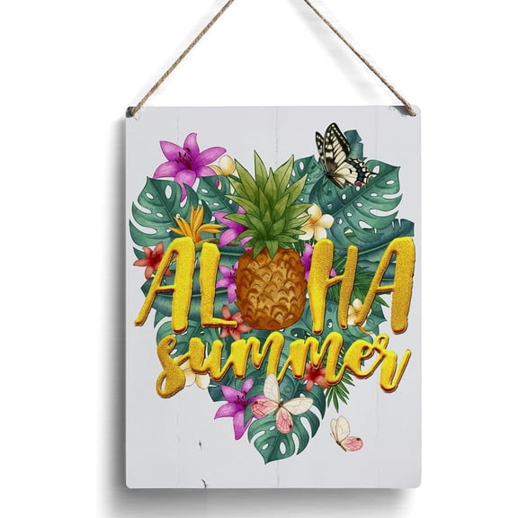 Farmhouse Summer Pineapple Wooden Sign Artwork, Pineapple Wood Sign Wall Art Hanging Sign Home Decor 8x10 Inch