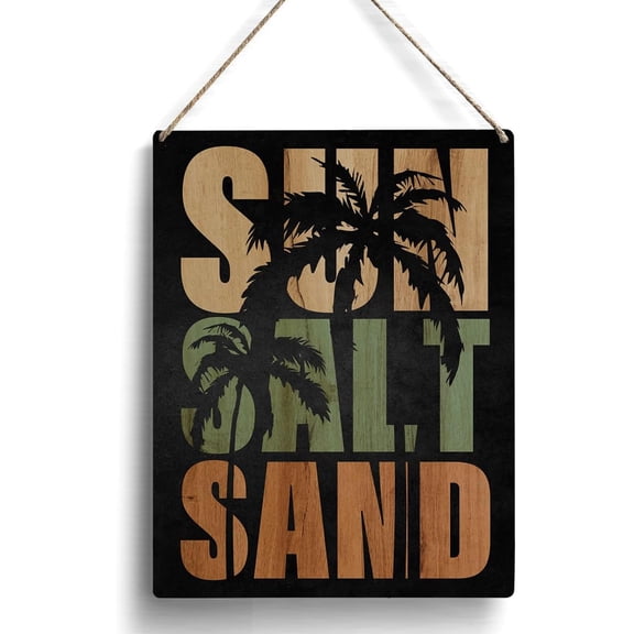 Farmhouse Sun Salt Sand Wooden Sign Artwork, Summer Beach Wood Sign Wall Art Hanging Sign Home Outdoor Decor 8x10 Inch