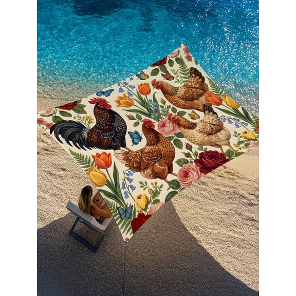 Farmhouse Sun Shade Sail 14' x 18', Watercolor Hen Chicken Spring Florals Farm Butterfly Rectangle Outdoor Sunshade Canopy, Waterproof UV Block Patio Covers for Garden Yard Beach