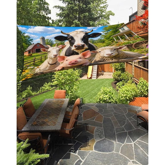 Farmhouse Sun Shade Sail 6.5'X10' Sheep Pig Cow Barn Rustic Countryside UV Block Outdoor Sail Shades Breathable Waterproof Rectangular Sunshade for Patio Garden Pool Pergola Porch