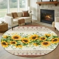 thumbnail image 1 of Farmhouse Sunflower 5ft Round Rug, Beige Brown Vintage Floral Botanical Non-Skid Rubber Backing Large Area Rugs - Living Room Bedroom Home Office, Indoor Floor Mat Carpets Washable Rug, 1 of 9
