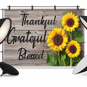 Farmhouse Sunflower Backdrop for Photography, Thankful Grateful Blessed Wood Grain Photo Backdrop Portrait Background Party Banner Photo Backgrounds for Studio Booth Props, 12x8ft