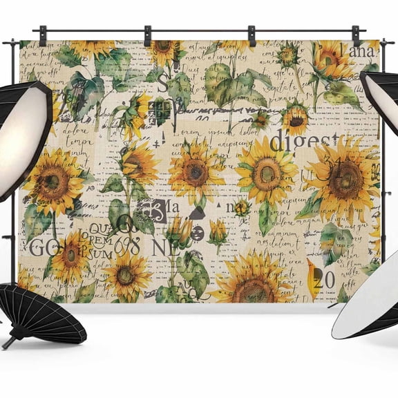 Farmhouse Sunflower Backdrop for Photoshoot, Photography Photo Studio Background Wall Backdrop, Retro Summer Botanical Back Drop Banner Panel for Portraits Wedding Party Live Streaming Decor 10x8Ft