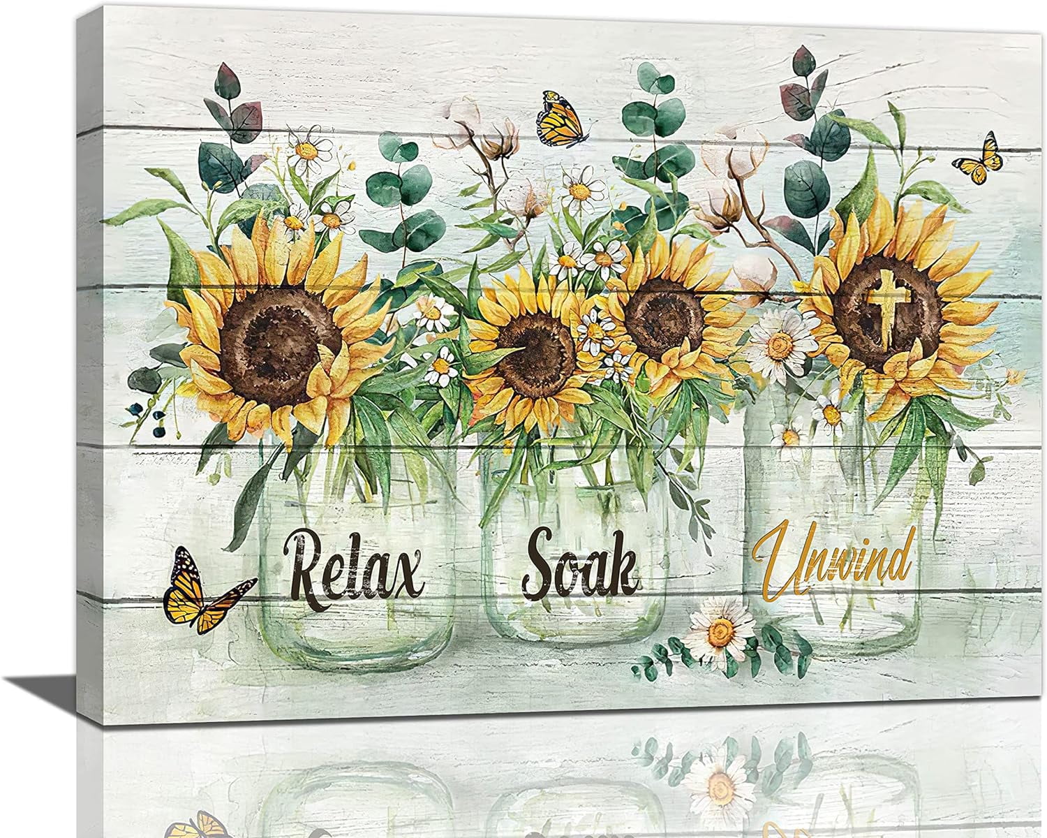 Farmhouse Sunflower Bathroom Decor Wall Art Rustic Flower Butterfly Floral Pictures Wall Decor ...