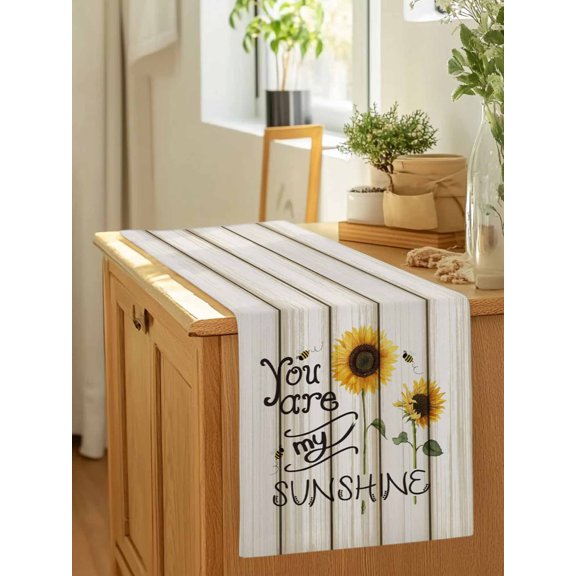 Farmhouse Sunflower Bee Table Runner 36 Inches Long,Kitchen Dining Tablerunners Rustic Yellow Flower Retro Wood Board Linen Table Runners Dresser Scarves for Home Dinner Wedding Holiday Party Decor