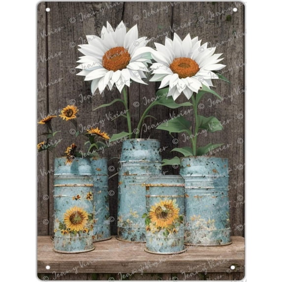 Farmhouse Sunflower Chic Shabby Tin Sign Rustic Farmhouse Decor Kitchen Dinning Room Wall Art Flowers Painting Country Prints Artwork For Bedroom Living Room New Home Gift 12 x 16 In