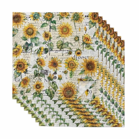 Farmhouse Sunflower Cloth Napkins, Vintage Summer Botanical Washable and Reusable Dinner Napkins Set of 8, Table Napkin for Kitchen Party Birthday Wedding Hotel Housewarming 20"x20"