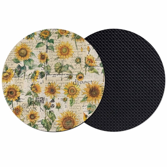 Farmhouse Sunflower Coasters Set of 2, Retro Summer Botanical Absorbent Coasters for Drinks, Coaster for Bar Office Dining Coffee Table Accessories Decor, Non Slip Round Desk Coaster