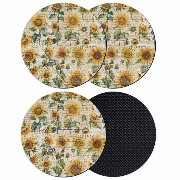 Farmhouse Sunflower Coasters Set of 4, Soft Absorbent Coasters for Drinks, Retro Summer Botanical Non-Slip Cup Coaster Mat with Rubber Bottom for Home Kitchen Desk Coffee Bar Table Decor 4"