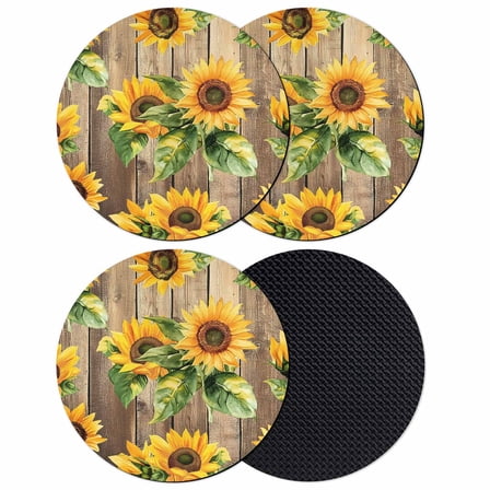 Farmhouse Sunflower Coasters for Drinks,Absorbent Non Slip Rubber Drink Coasters Set of 4 for Cup,Table,Bar,Home Decor, Vintage Wood Textured