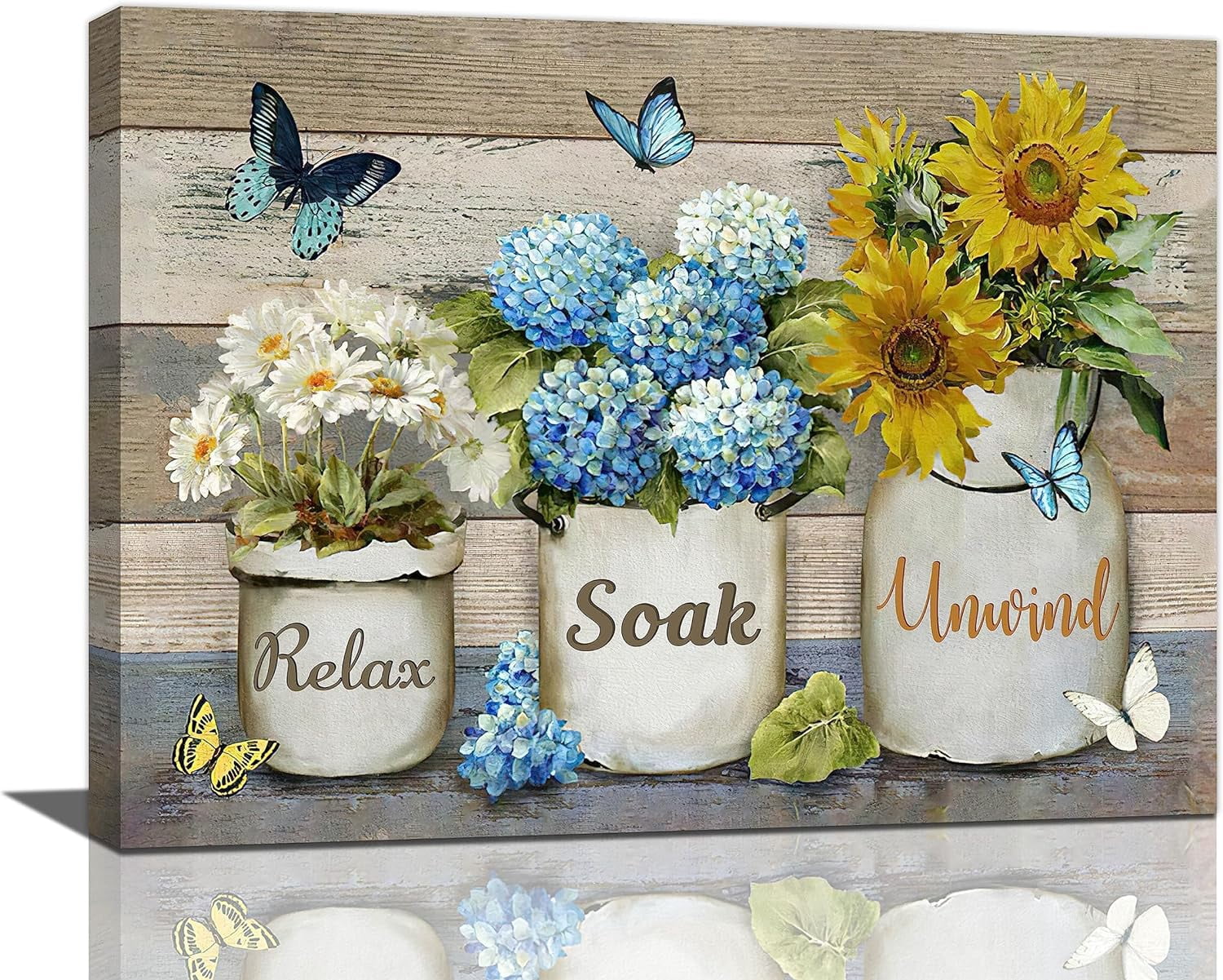 Farmhouse Sunflower Daisy Bathroom Decor Wall Art Rustic Floral ...