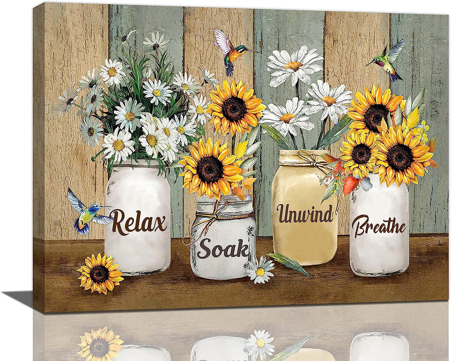 Farmhouse Sunflower Daisy Bathroom Decor Wall Art Rustic Hummingbird ...