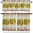 thumbnail image 1 of Farmhouse Sunflower Kitchen Curtains, Beige Brown Floral 3-Piece Kitchen Curtain Valance and Tiers Set 24 Inch Length, Vintage Botanical Rod Pocket Half Window Curtains for Cafe Living Room Bathroom, 1 of 7