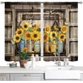 thumbnail image 1 of Farmhouse Sunflower Kitchen Curtains Country Yellow Floral Small Short Cafe Window Curtains Vintage Wooden Tier Curtains Rustic Plant Spring Bathroom Window Drapes Treatment Curtains (26x36 Inch), 1 of 6