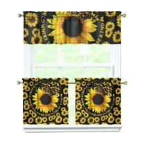 Farmhouse Sunflower Kitchen Curtains Set - 3 Piece Boho Floral Tier & Valance, Rustic Yellow Rod Pocket Window Panels, Country Caf Curtains