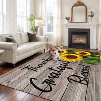 Farmhouse Sunflower Large Area Rugs 8x10 ft Thankful Grateful Blessed Wood Grain Washable Rug Non Slip Indoor Carpet Absorbent Floor Mat for Living Room Bedroom Dining Room