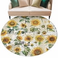 thumbnail image 1 of Farmhouse Sunflower Large Area Rugs for Bedroom Living Room, Soft Non Slip Carpet Bedside Rug, Vintage Summer Botanical Round Floor Cover Kitchen Accent Rug 7' for Dining Room/Office, 1 of 9