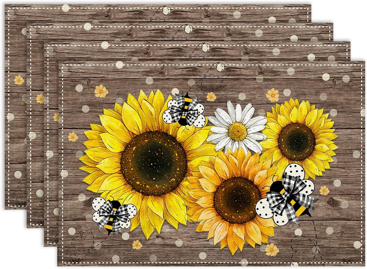 Farmhouse Sunflower Placemats Set of 4, 12x18 Inch Retro Daisy Floral ...
