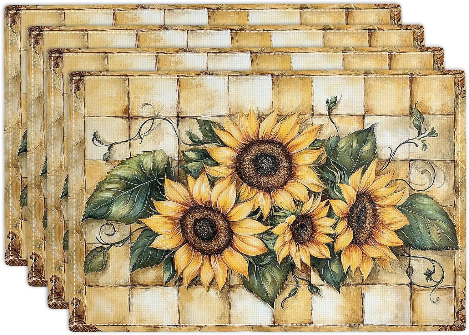 Farmhouse Sunflower Placemats Set of 4, Country Flowers Place Mats ...